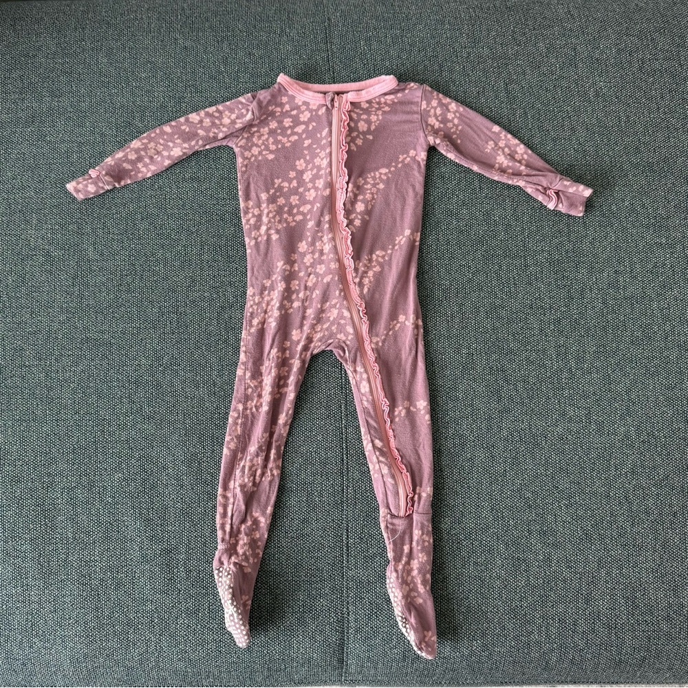 Kickee Pants Zippy Pajamas Flora Cherry Blossom with Ruffles Size 12-18 mos